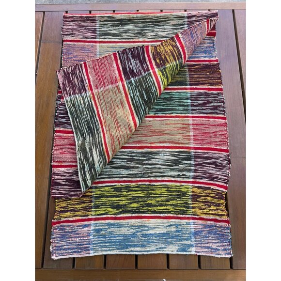 Woven Rag Rug Table Runner Multicolor Boho Rustic 65x21" - Picture 1 of 3